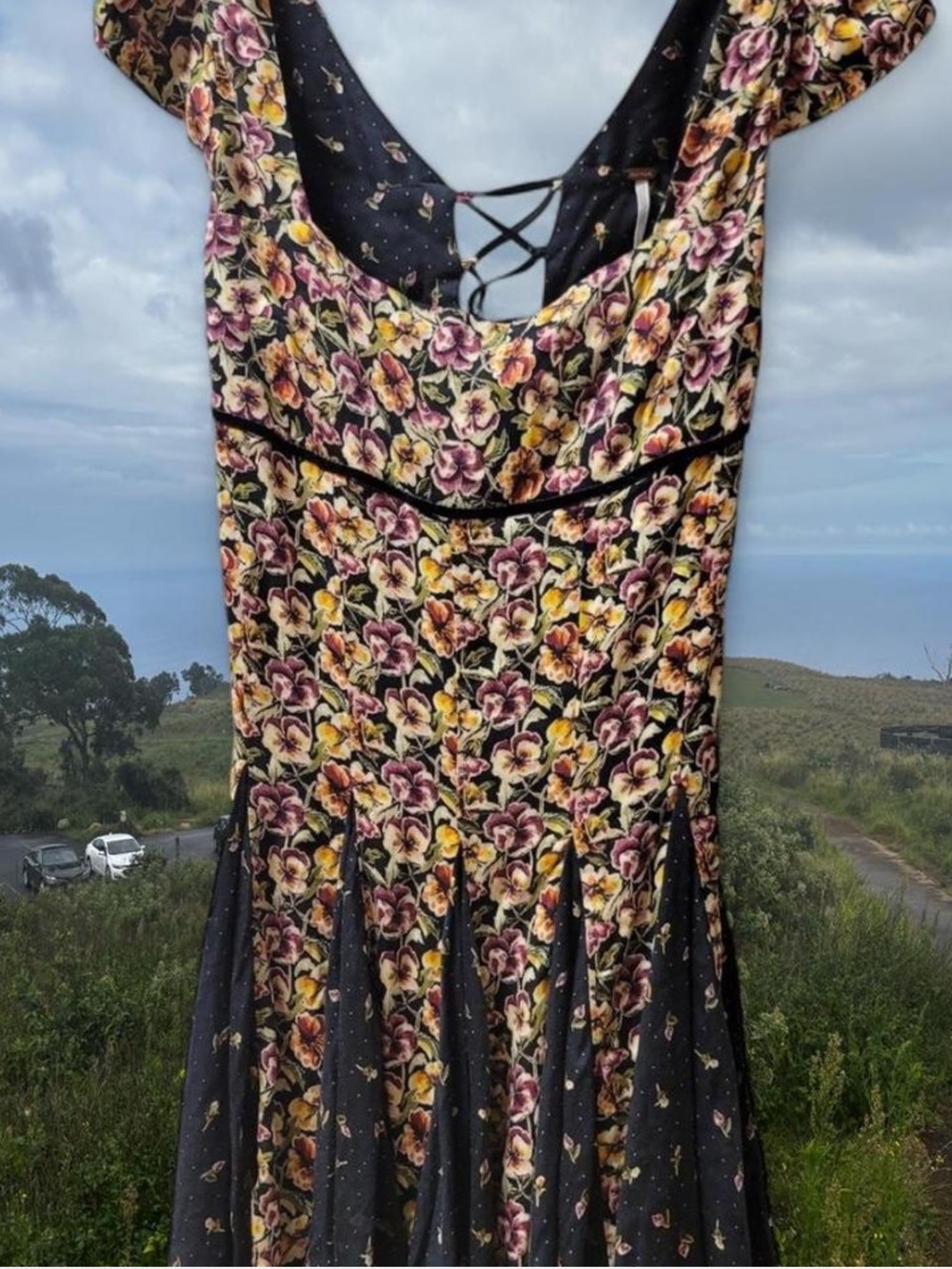 Floral Medium Free People pondering mini Fit-and-Flare Dress in Black and cream